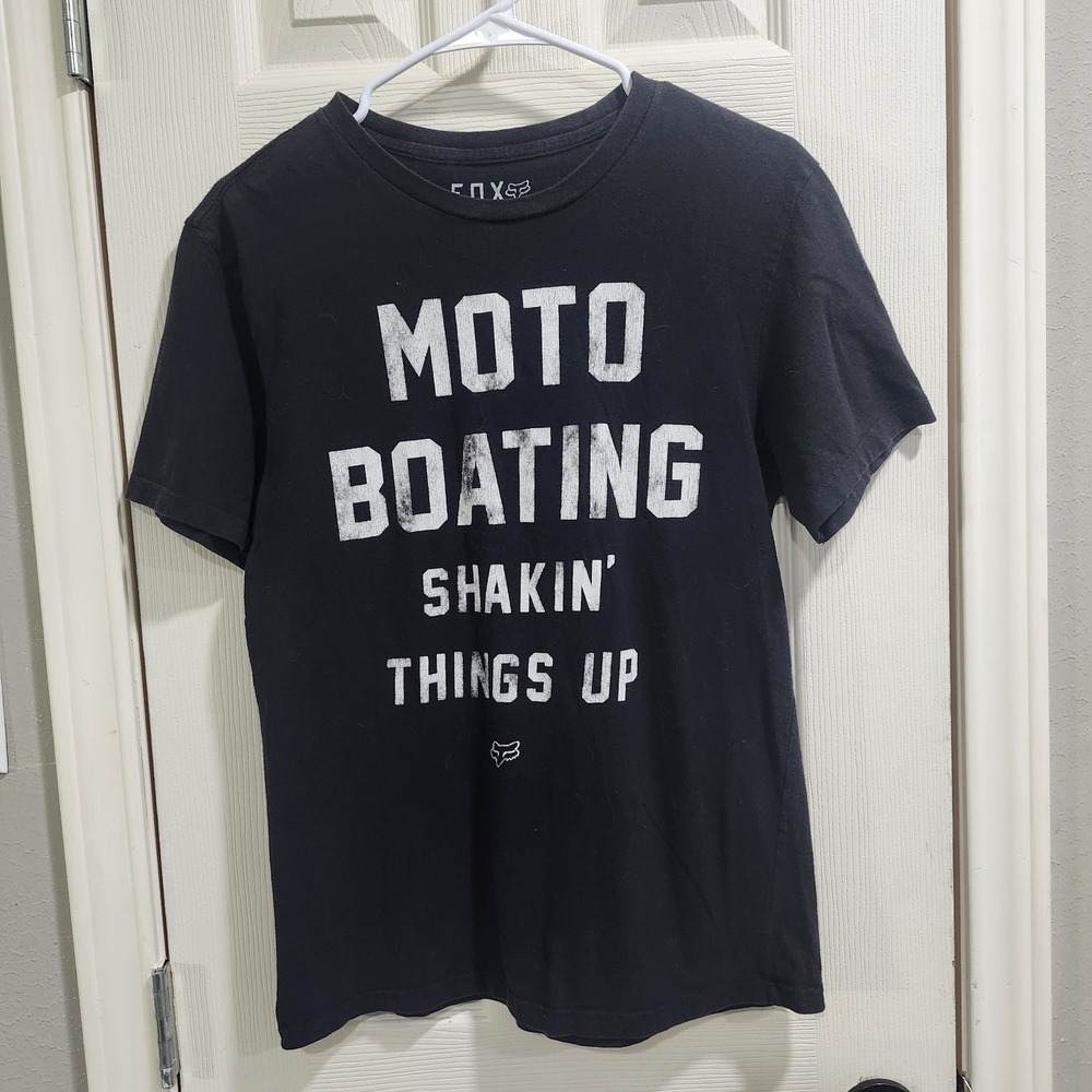 Fox Moto Boating‎ T Shirt Men's Small Slim Fit Black Cotton Graphic Tee